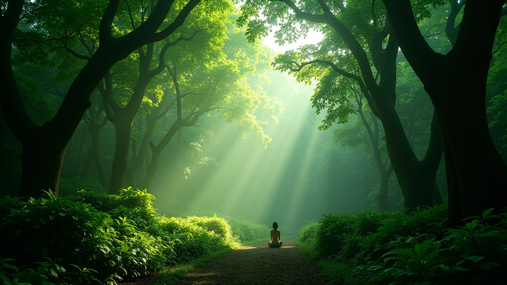 Dense green forest with sunlight filtering through canopy leaves in Taman Negara